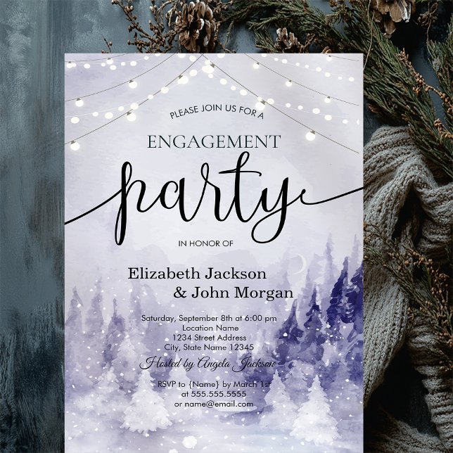 Violet Winter Landscape Snow Engagement   Invitation (Creator Uploaded)