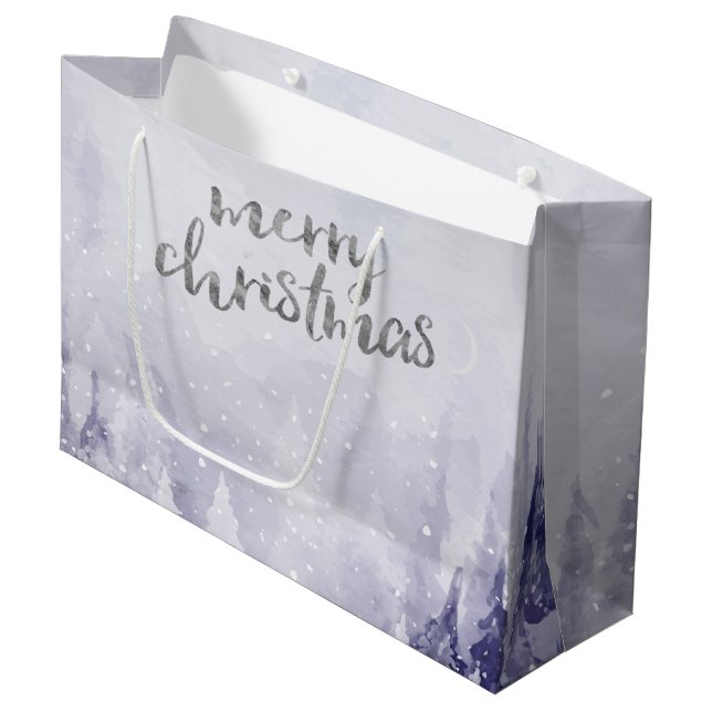 Violet Winter Landscape Snow Large Gift Bag (Front Angled)