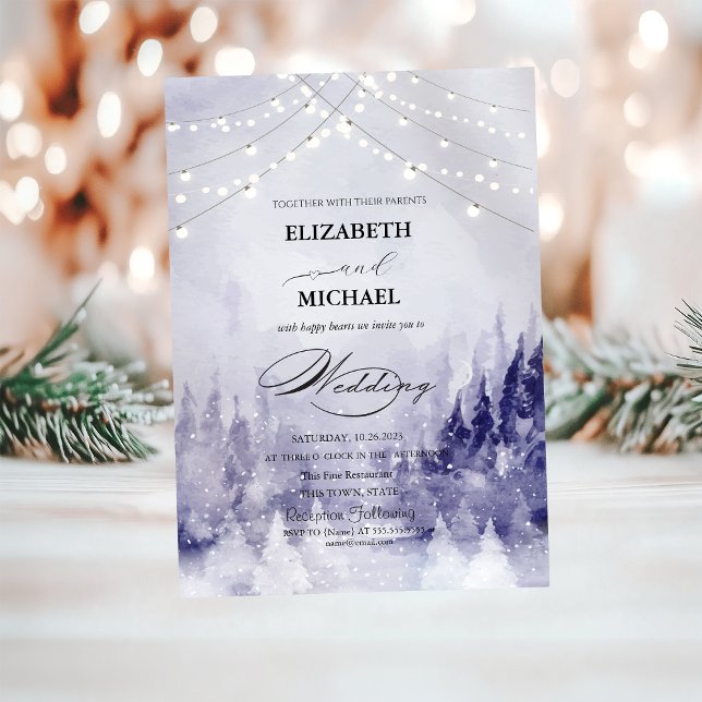 Violet Winter Landscape Snow Script Invitation (Creator Uploaded)