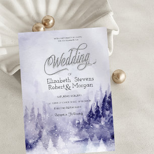 Violet Winter Landscape Snow Wedding Invitation