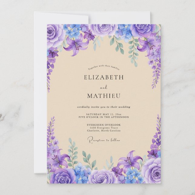 Violet Wisteria Wedding Invitation (Front)