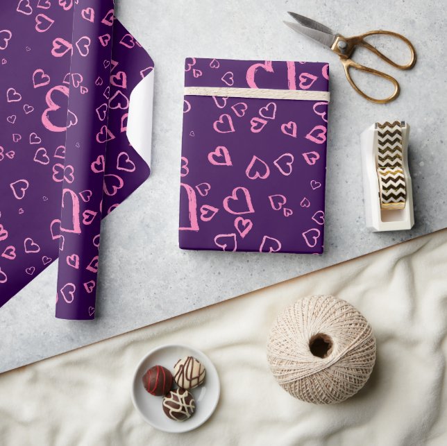 Violet Wrapping Paper with Pastel Pink Hearts (Crafts)