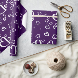 Violet Wrapping Paper with White Hearts