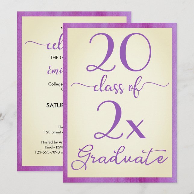 Violet Yellow Class Of Graduation Invitation (Front/Back)