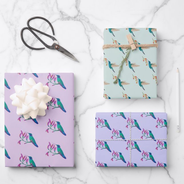 Violetear Hummingbird Pattern Wrapping Paper Sheet (Front)