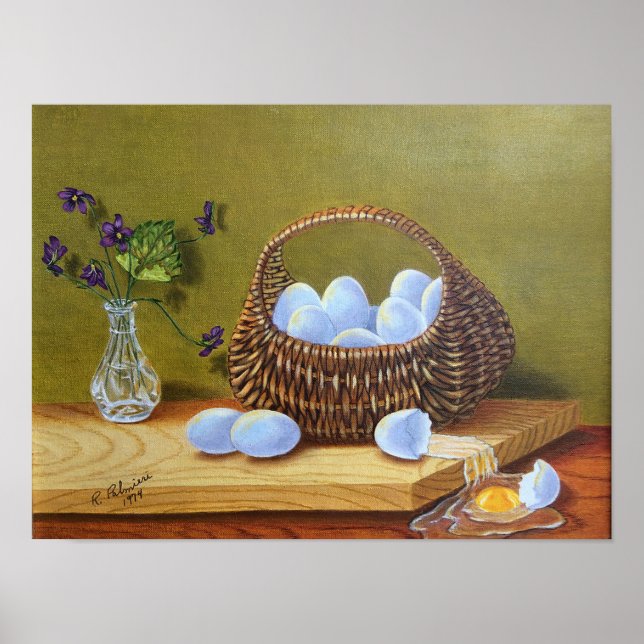 Violets and Basket of Eggs Poster (Front)