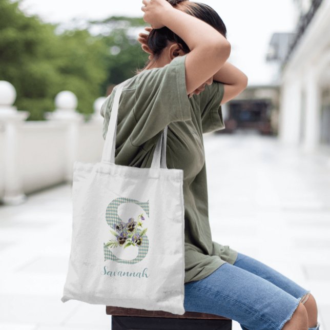 Violets & Blue Harlequin Letter S Tote Bag (Creator Uploaded)