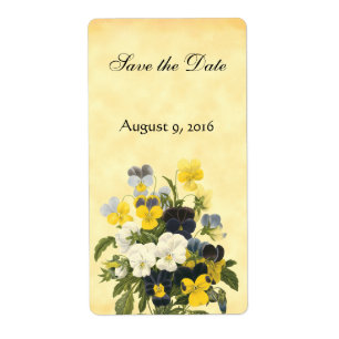 Violets et fleurs de sansy Sauvez la date Étiquett