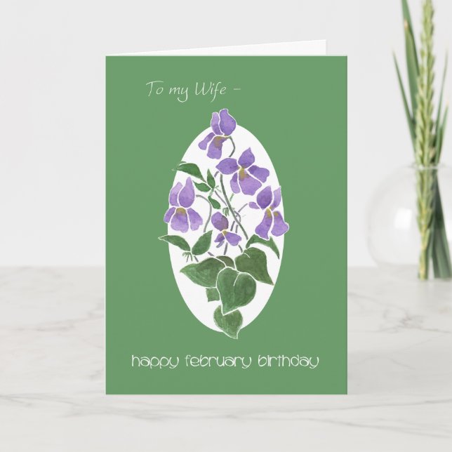 Violets, February Birthday Card for Wife (Front)