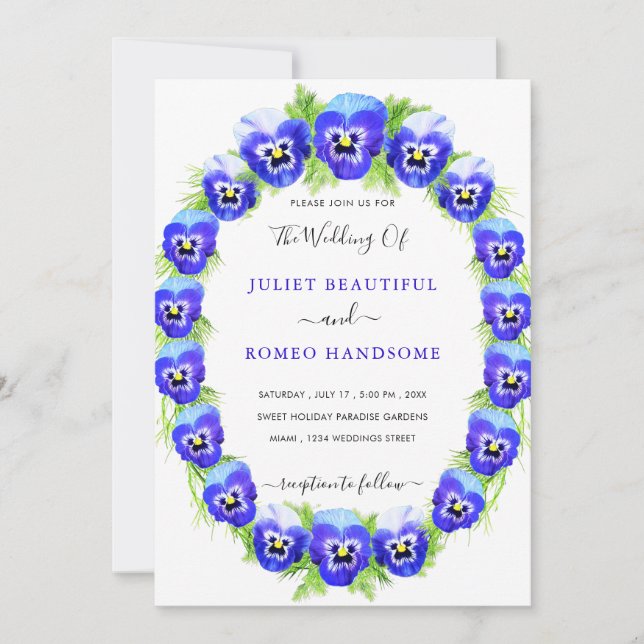 Violets Frame Wedding Invitations Example (Front)