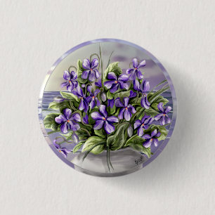 violets in a moon jar 1 inch round button