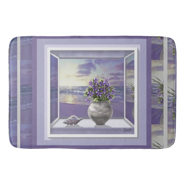 violets in a moon jar bath mat (Front)
