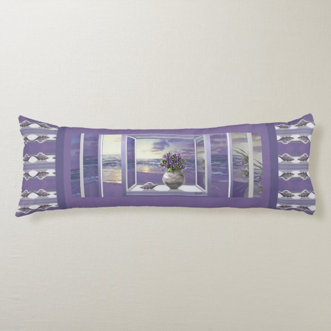 violets in a moon jar body pillow (Front)