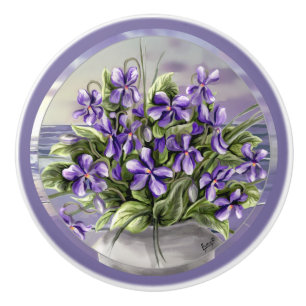 violets in a moon jar ceramic knob