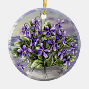 violets in a moon jar ceramic ornament