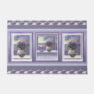 violets in a moon jar doormat