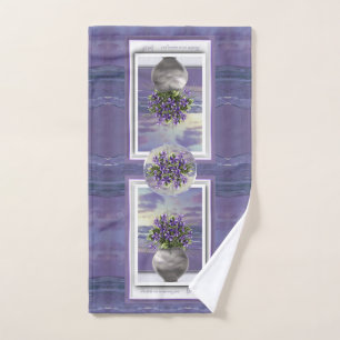 violets in a moon jar hand towel