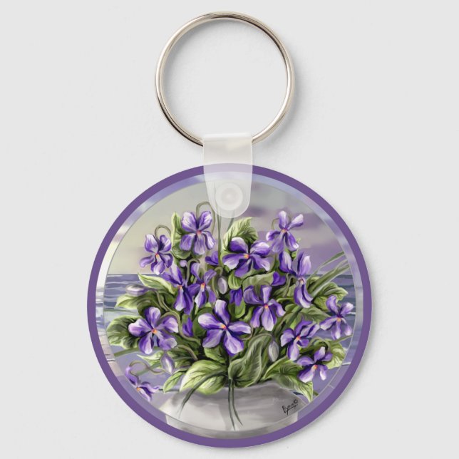 violets in a moon jar keychain (Front)