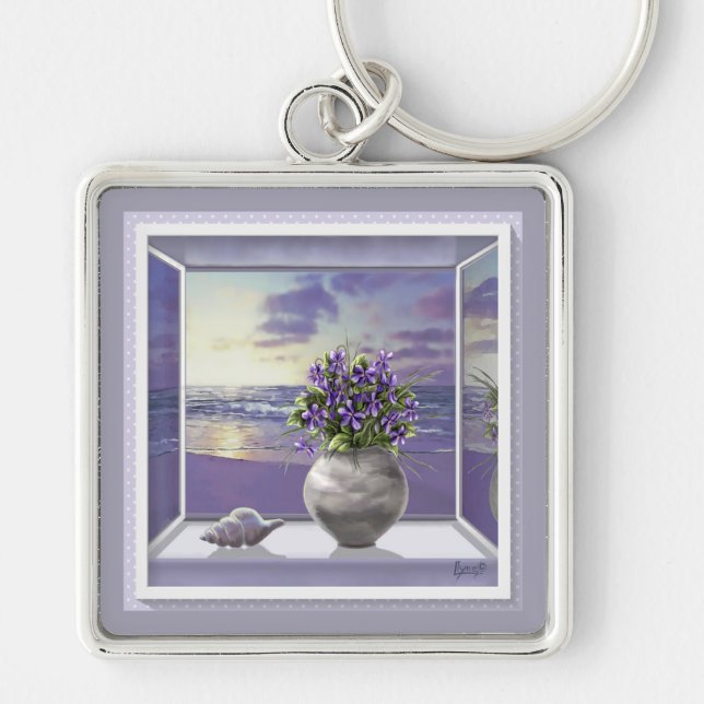 violets in a moon jar keychain (Front)