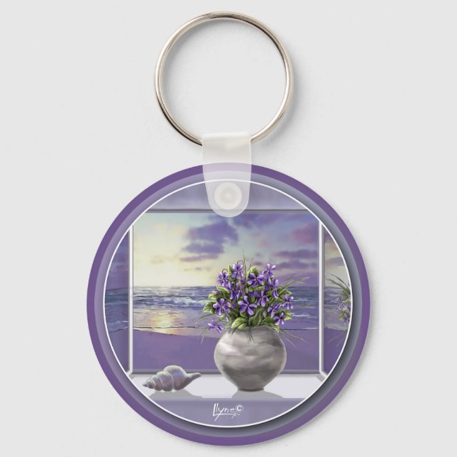 violets in a moon jar keychain (Front)