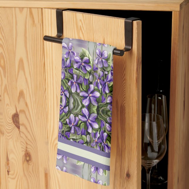 violets in a moon jar kitchen towel (Thirds Fold)