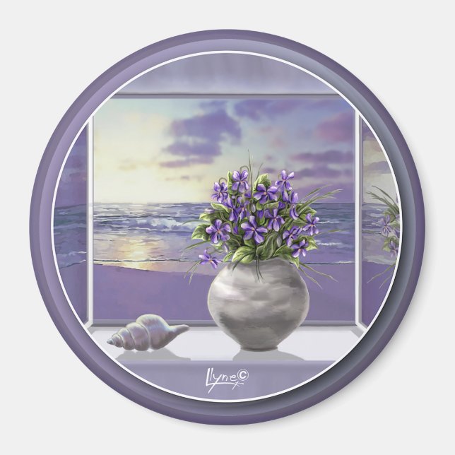 violets in a moon jar magnet (Front)