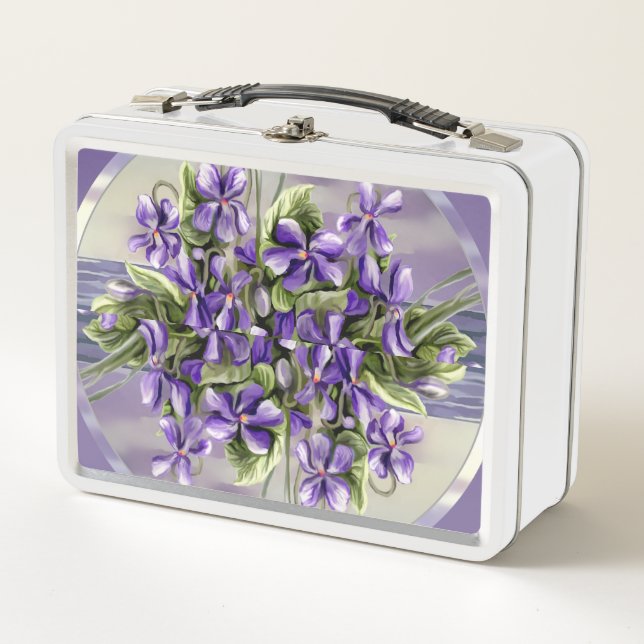 violets in a moon jar metal lunch box (Front)