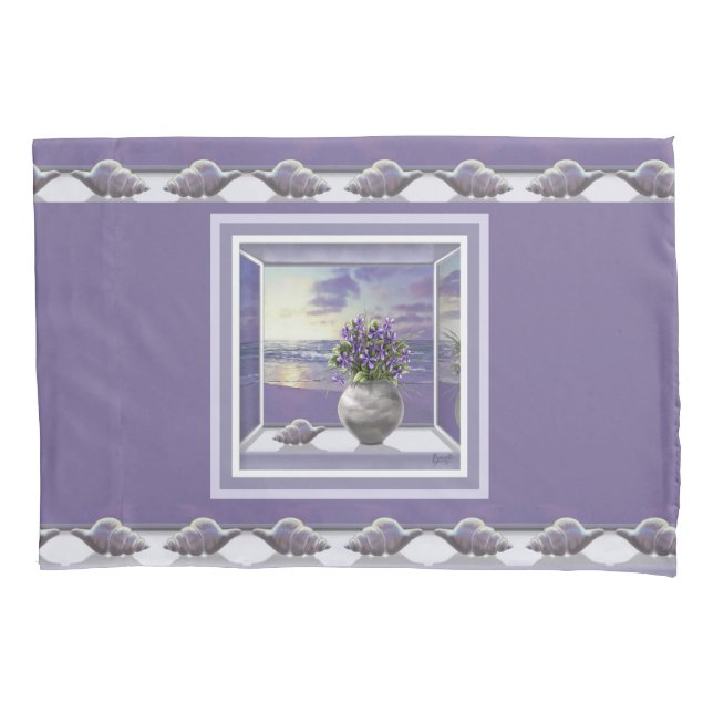 violets in a moon jar pillowcase (Front)