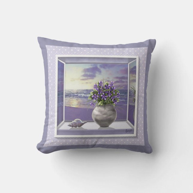 violets in a moon jar throw pillow (Front)