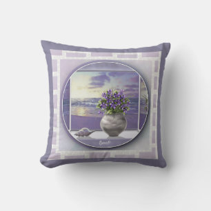 violets in a moon jar throw pillow
