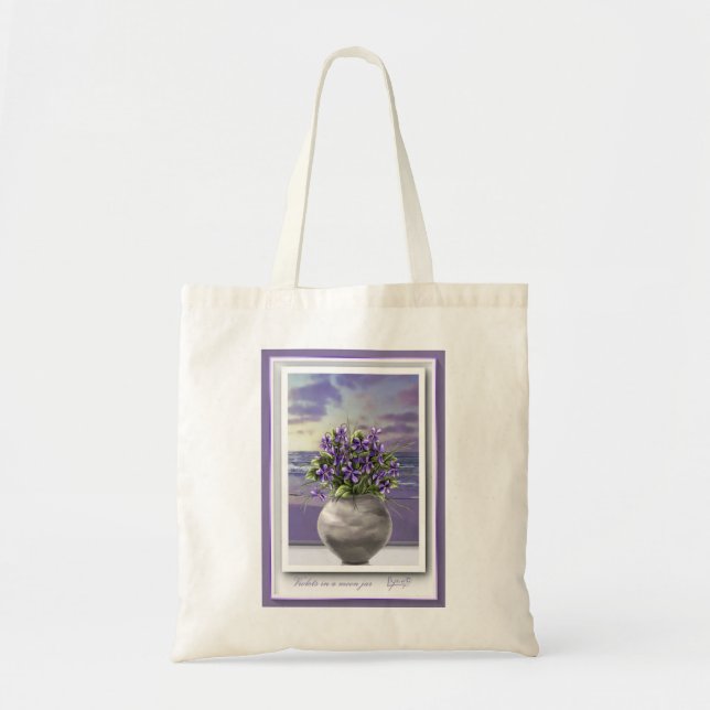 violets in a moon jar tote bag (Front)