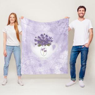 Violets In Teapot Fleece Blanket