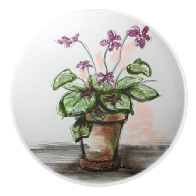 Violets of love . . . ceramic knob (Front)