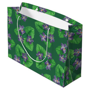 Violets on  emerald green large gift bag