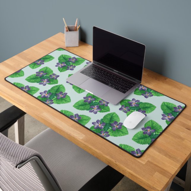 Violets on sea glass blue desk mat (Office 2)