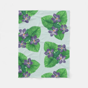 Violets on sea glass blue fleece blanket