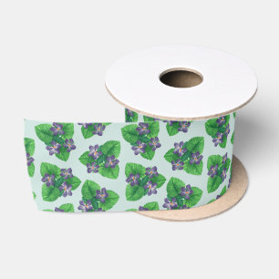 Violets on sea glass blue satin ribbon