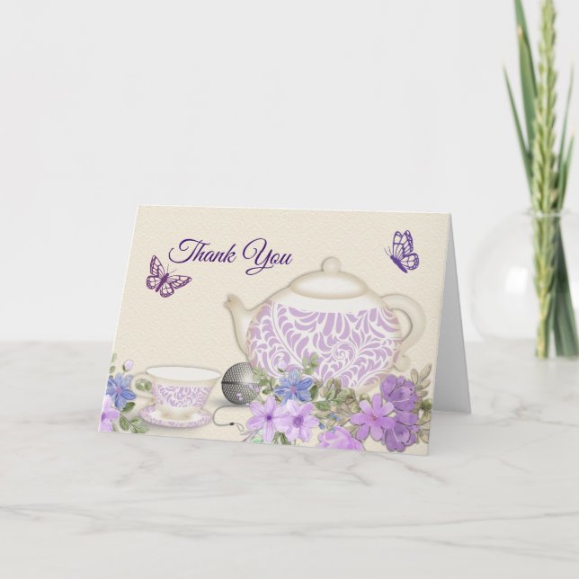 violets tea cup teapot butterflies thank you no... (Front)