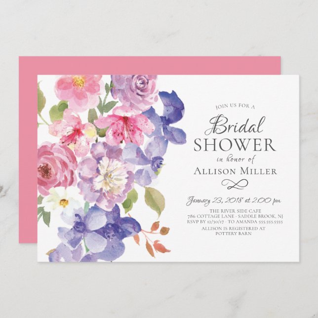 Violets violets Invitations de douches nuptiales f (Devant / Derrière)