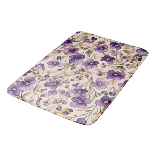 Violets - watercolor bath mat (Angled)