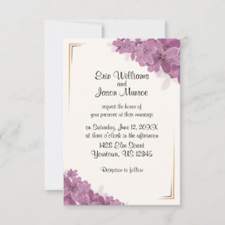 Violets with Gold Wedding Invitation