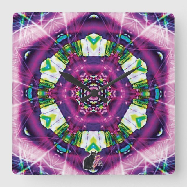 Violette Kaleidoscope Square Wall Clock (Front)