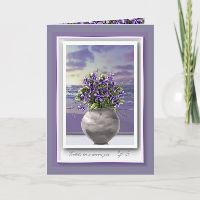 violettes dans un bocal de lune carte blanck (Devant)