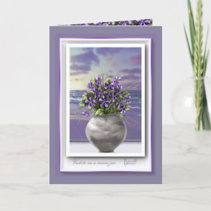 violettes dans un bocal de lune carte blanck