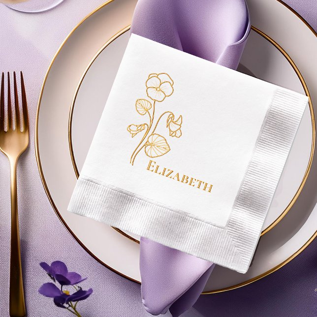 Violettes Florales En Plan Pétrole Emballé Naples (Elegant Violets Floral Outline and Foil Stamped Napkins)