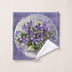 Violettes in a moon jar wash cloth