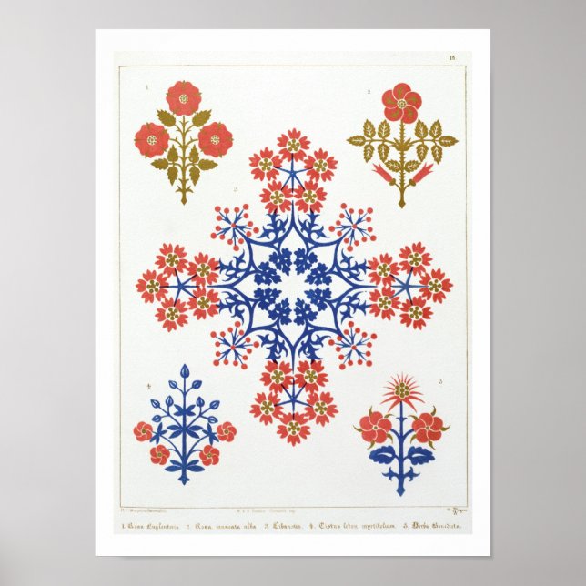 Violiet, iris and tulip motif wallpaper design, pr poster (Front)