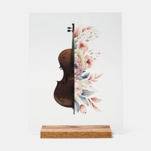 Violin among flowers. Bouquet of flowers. Acrylic Sign
