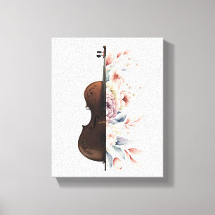 Violin among flowers. Bouquet of flowers. Canvas Print