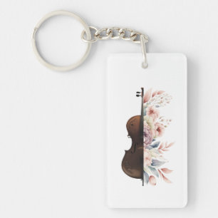 Violin among flowers. Bouquet of flowers. Keychain